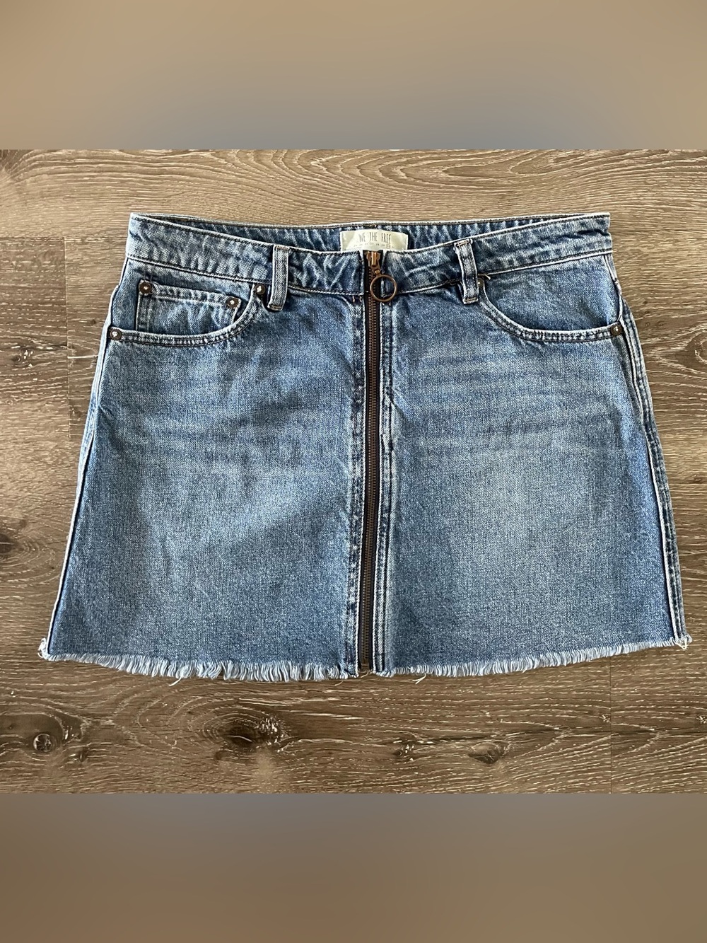 We The Free Blue Zip-Front Denim Mini Skirt size 34" casual